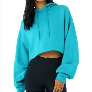 Alo yoga bae hoodie in bright aqua blue size small